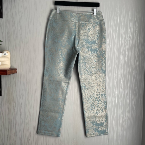Soft Surroundings Pants Women’s Medium Palladium Blue Gold Patterned Ponte - Picture 6 of 10